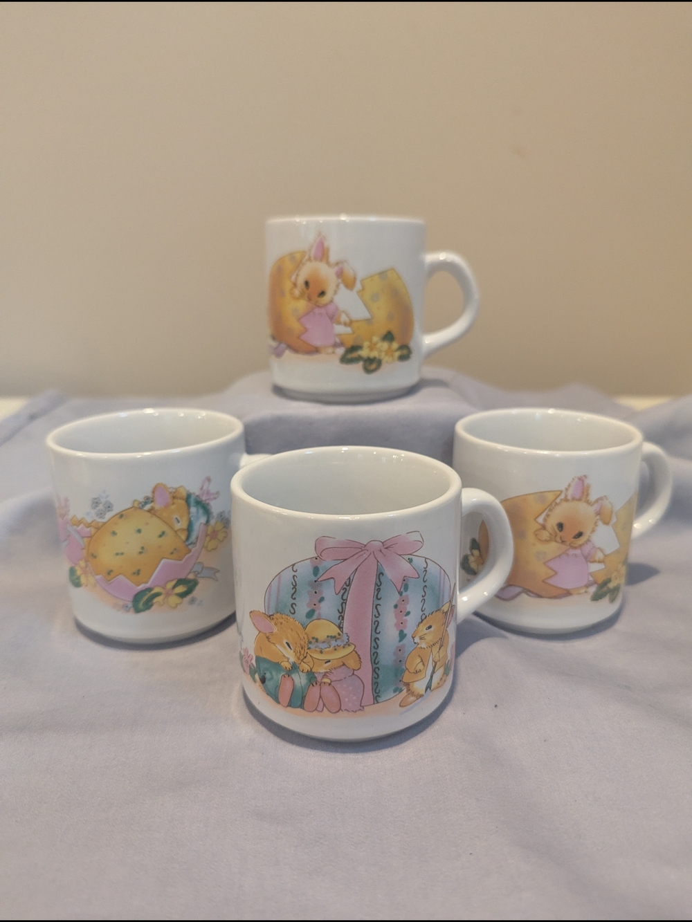 Mugs Set Of 4 Ceramic Easter Spring Bunny & Chick Vintage